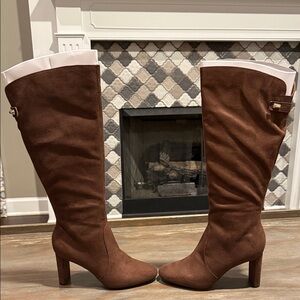 Alfani Brown Faux Suede Knee-High Block‎ Heel Boots Size 7 NIB
